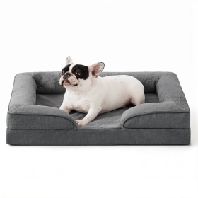 Dog Bed Orthopedic, Dog Sofa for Small Dogs Supportive Foam Pet Cushions Bed with Washable Removable Cover, Egg-Crate Foam, Waterproof Lining Bottom (Color: Grey)
